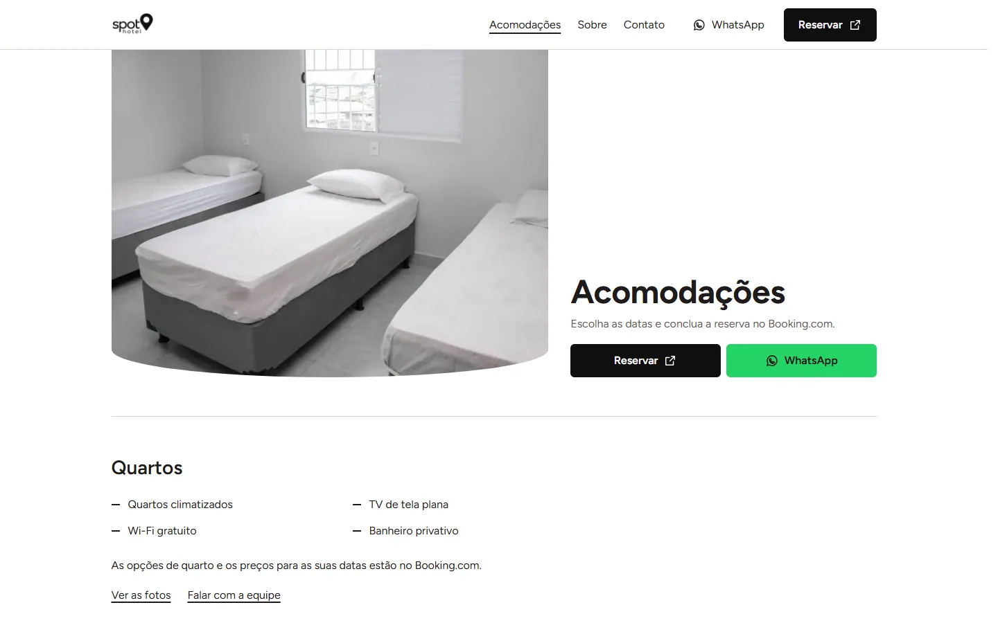 Página das acomodações do Spot Hotel e Pousada.
