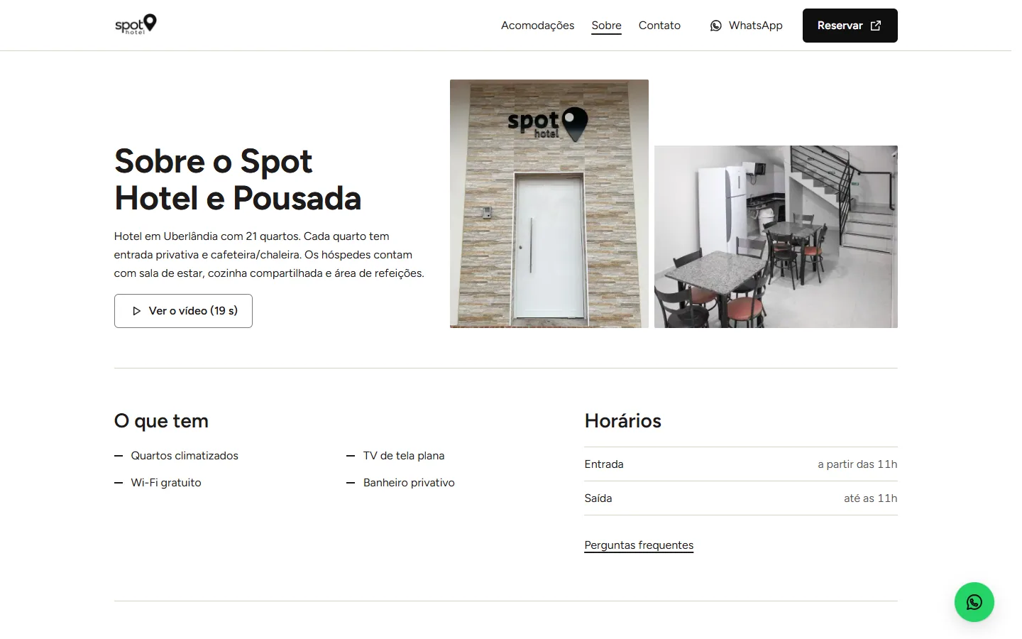 Página sobre o Spot Hotel e Pousada.